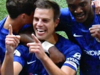 Azpilicueta and Tammy celebrating the goal, which was ruled out by VAR
