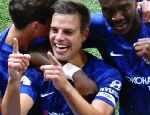 Azpilicueta and Tammy celebrating the goal, which was ruled out by VAR