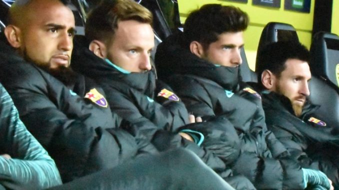 Messi and Rakitic are watching the proceedings from bench