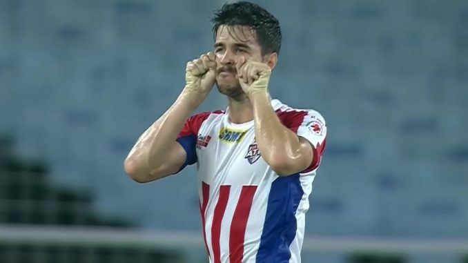 Edu Garcia celebrating scorng two goals within last few minutes