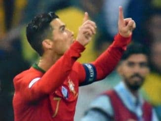 Ronaldo celebrating the goal from penalty against Ukraine