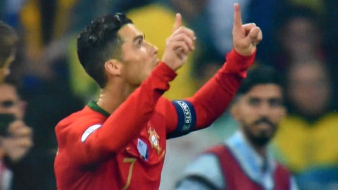 Ronaldo celebrating the goal from penalty against Ukraine