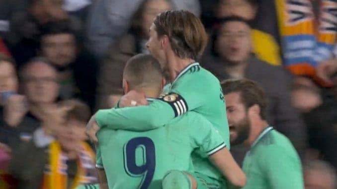 Real Madrid vs Valencia - Benzema and Ramos celebrating goal