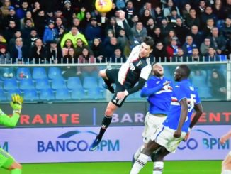 Cristiano Ronaldo set few records with hat-trick against Cagliari (In picture, Ronaldo scored spectacularly with a header against Sampdoria)