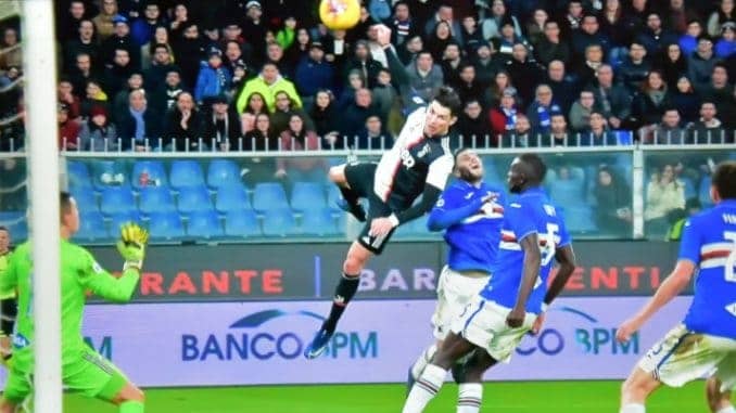 Cristiano Ronaldo set few records with hat-trick against Cagliari (In picture, Ronaldo scored spectacularly with a header against Sampdoria)