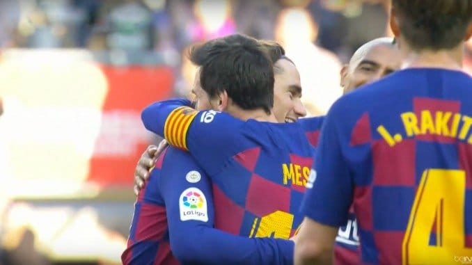 Barcelona 5-0 Eibar Messi scored four, Braithwaite had dream debut