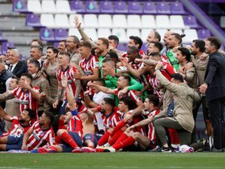Atletico Madrid s players celebrate winning LaLiga title after Valladolid match at Jose Zorrilla Stadium
