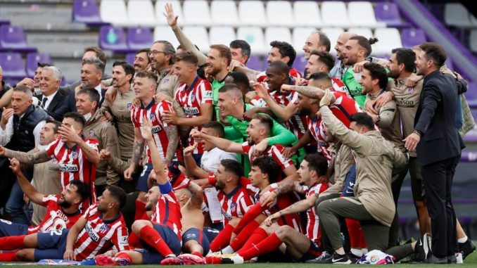 Atletico Madrid s players celebrate winning LaLiga title after Valladolid match at Jose Zorrilla Stadium