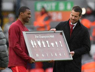 Georginio Wijnaldum during a presentation after Liverpool v Crystal Palace at Anfield-Premier League