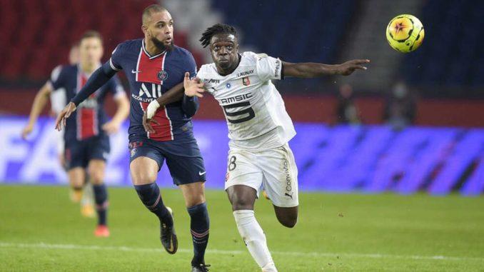 Jeremy Doku-(Rennes)-Layvin Kurzawa-(PSG)-PSG vs Stade Rennais-Ligue1 Uber Eats