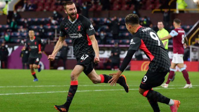 Nathaniel Phillips celebrates scoring Liverpool second goal against Burnley-Premier League