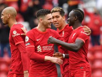 Sadio Mane 0f Liverpool celebrates with Andrew Robertson-Crystal Palace-Premier League