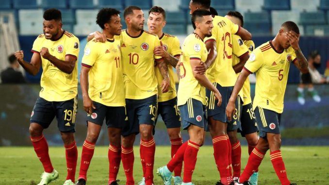 Colombia celebrating goal against Ecuador in Copa America
