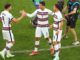 Cristiano Ronaldo celebrates with Ruben Dias and Andre Silva-Portugal vs Hungary