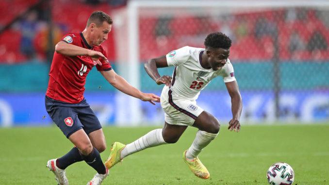 Jan Boril and Bukayo Saka-Czech Republic v England-UEFA EURO 2020-Group D