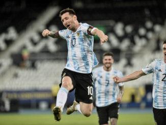Lionel Messi of Argentina against Chile in Copa America 2021