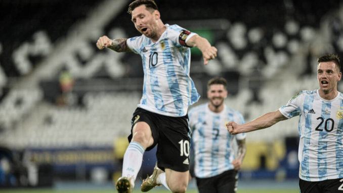 Lionel Messi of Argentina against Chile in Copa America 2021