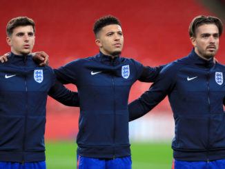 Mason Mount, Jadon Sancho and Jack Grealish of England