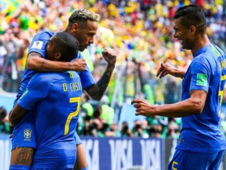 Neymar, Douglas Costa, and Casemiro-Brazil