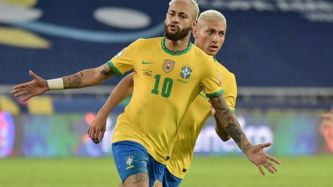 Neymar of Brazil against Peru in Copa America