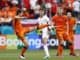 Patrik Schick of Czech Republic-Marten de Roon, Matthijs de Ligt and Daley Blind of Holland during EURO