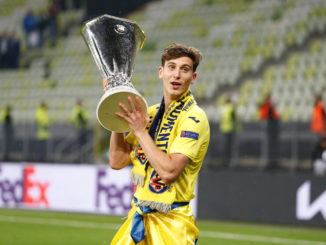 Pau Torres of Villarreal with UEFA Europa League Trophy