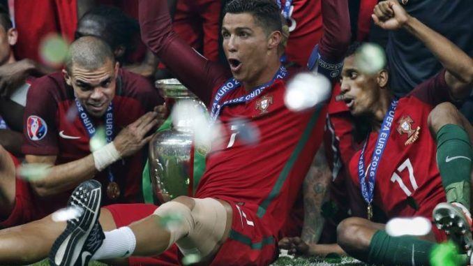 Ronaldo and Portugal celebrating Euro 2016 victory against France