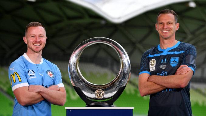Scott Jamieson of Melbourne City and Alex Wilkinson of Sydney FC