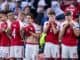 Teammates Thomas Delaney, Andreas Christensen, Jonas Wind, Simon Kjaer, Yussuf Poulsen of Christian Eriksen of Denmark, as the Eriksen is receiving treatment after medical emergency.