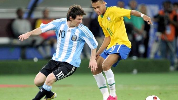 Lionel Messi of Argentina and Neymar of Brazil