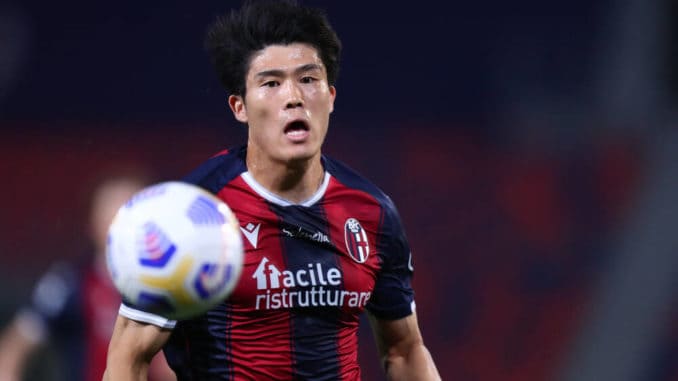 Takehiro Tomiyasu of Bologna Fc in action against Juventus during the Serie A