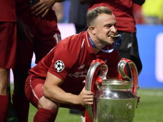 Xherdan Shaqiri of Liverpool FC celebrate with trophy 2019 UEFA Champions League