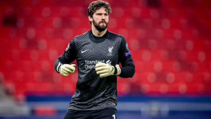 Alisson Ramses Becker of Liverpool against RB Leipzig