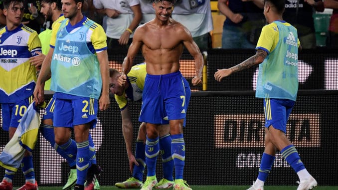 Cristiano Ronaldo of Juventus FC celebrates with team mates after scoring a goal against UdineseCristiano Ronaldo of Juventus FC celebrates with team mates after scoring a goal against Udinese