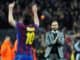 Josep Guardiola applauds Lionel Messi of FC Barcelona against Arsenal in UCL