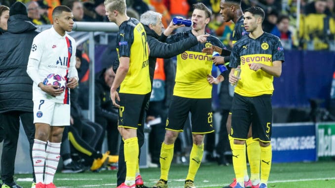 Kylian Mbappe of PSG and Erling Haaland of Borussia Dortmund