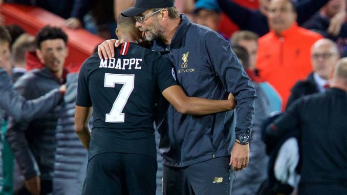 Kylian Mbappe of PSG and Jurgen Klopp of Liverpool-18.09.2018