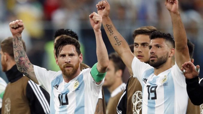 Lionel Messi and Sergio Aguero of Argentina