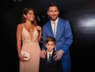 Lionel Messi with his wife Antonella Roccuzzo and his son
