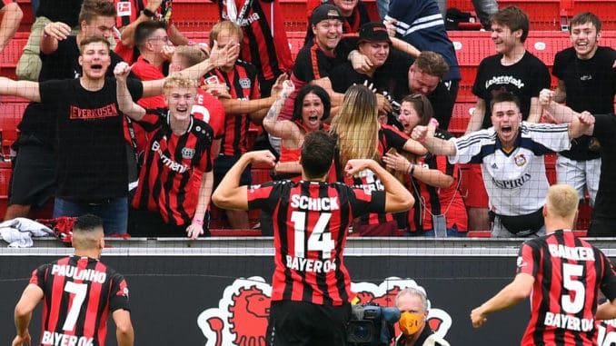 Patrik Schick of Bayer Leverkusen against Borussia Mönchengladbach at BayArena Leverkusen