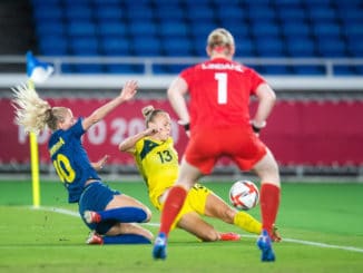 Sofia Jakobsson of Sweden and Tameka Yallop of Australia in the women's semi-final at Tokyo Olympics
