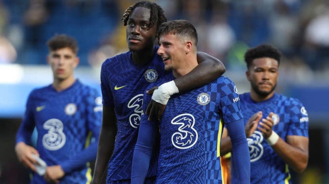 Trevor Chalobah and Mason Mount of Chelsea at Stamford Bridge-Premier League