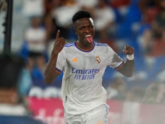Vinicius Junior of Real Madrid celebrates goal against Levante