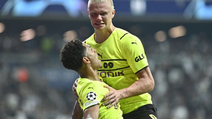 Erling Haaland and Jude Bellingham of Borussia Dortmund against Besiktas
