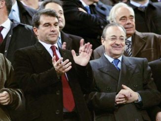 FC Barcelona's President Joan Laporta and Real Madrid's President Florentino Perez during La Liga match