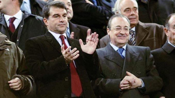 FC Barcelona's President Joan Laporta and Real Madrid's President Florentino Perez during La Liga match