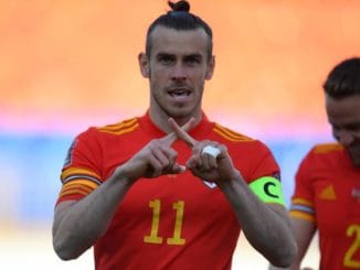 Gareth Bale, Wales captain, celebrates a goal during the World Cup 4th round qualifying match against Belarus