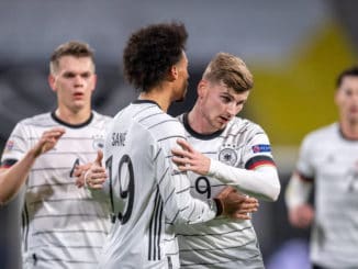 Leroy Sane and Timo Werner of Germany against Ukraine