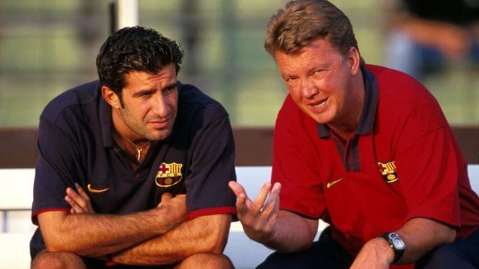 Luis Figo and Louis van Gaal of Barcelona