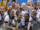 Megan Rapinoe, Carli Lloyd and Alex Morgan of United States celebrating 2019 FIFA Worup Cup win
